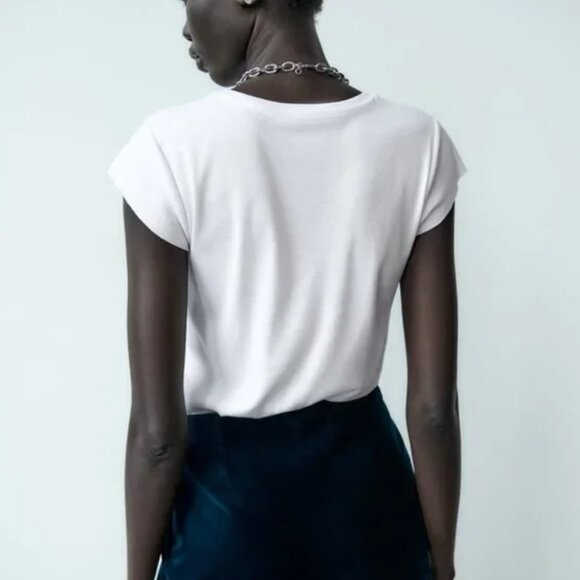 NWT ZARA LIGHT RIB COTTON T-SHIRT WHITE - Picture 3 of 8